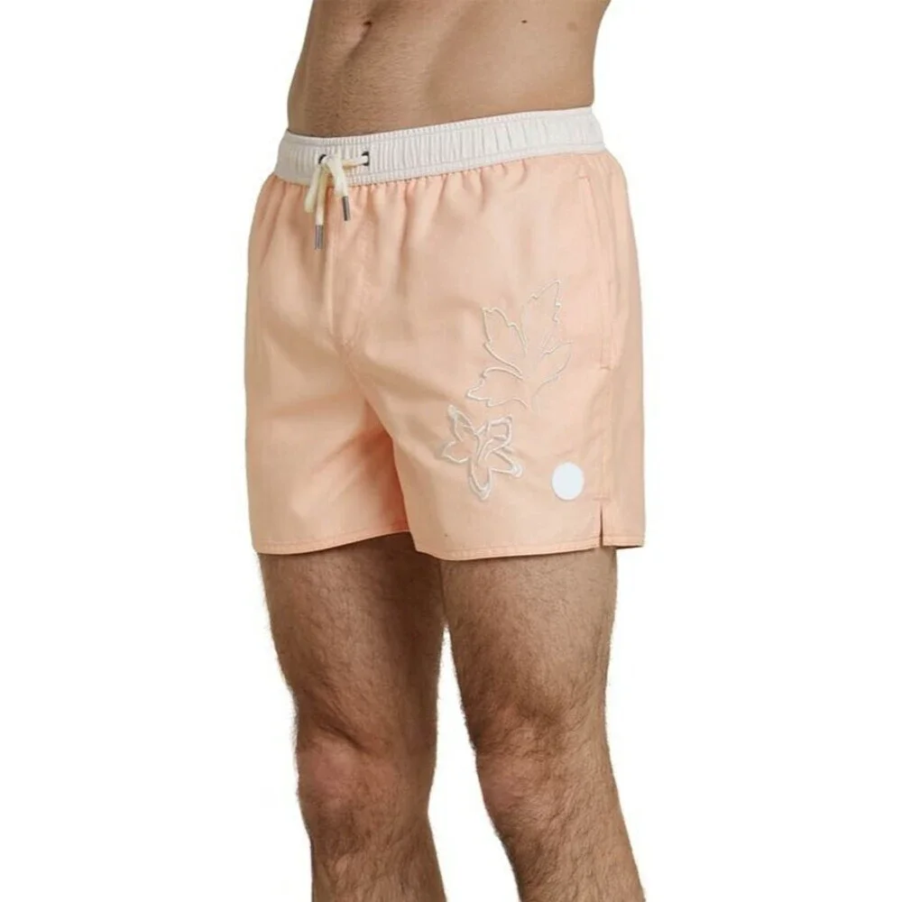Native Youth Men's Floral Elastic waistband Swim Shorts Trunk Peach 30
